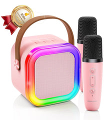 Kinglucky pink mini karaoke machine, front view, ideal for kids' home performances