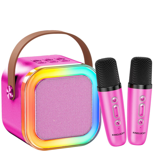 Kinglucky mini karaoke machine rose pink front view for fun family singing.