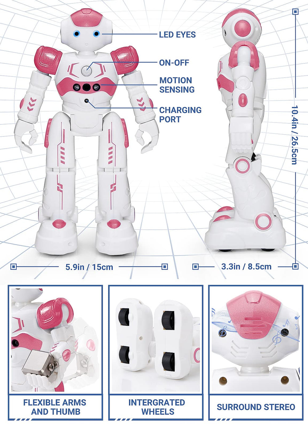 KingsDragon RC robot pink gesture-control demonstrating intuitive hand commands.