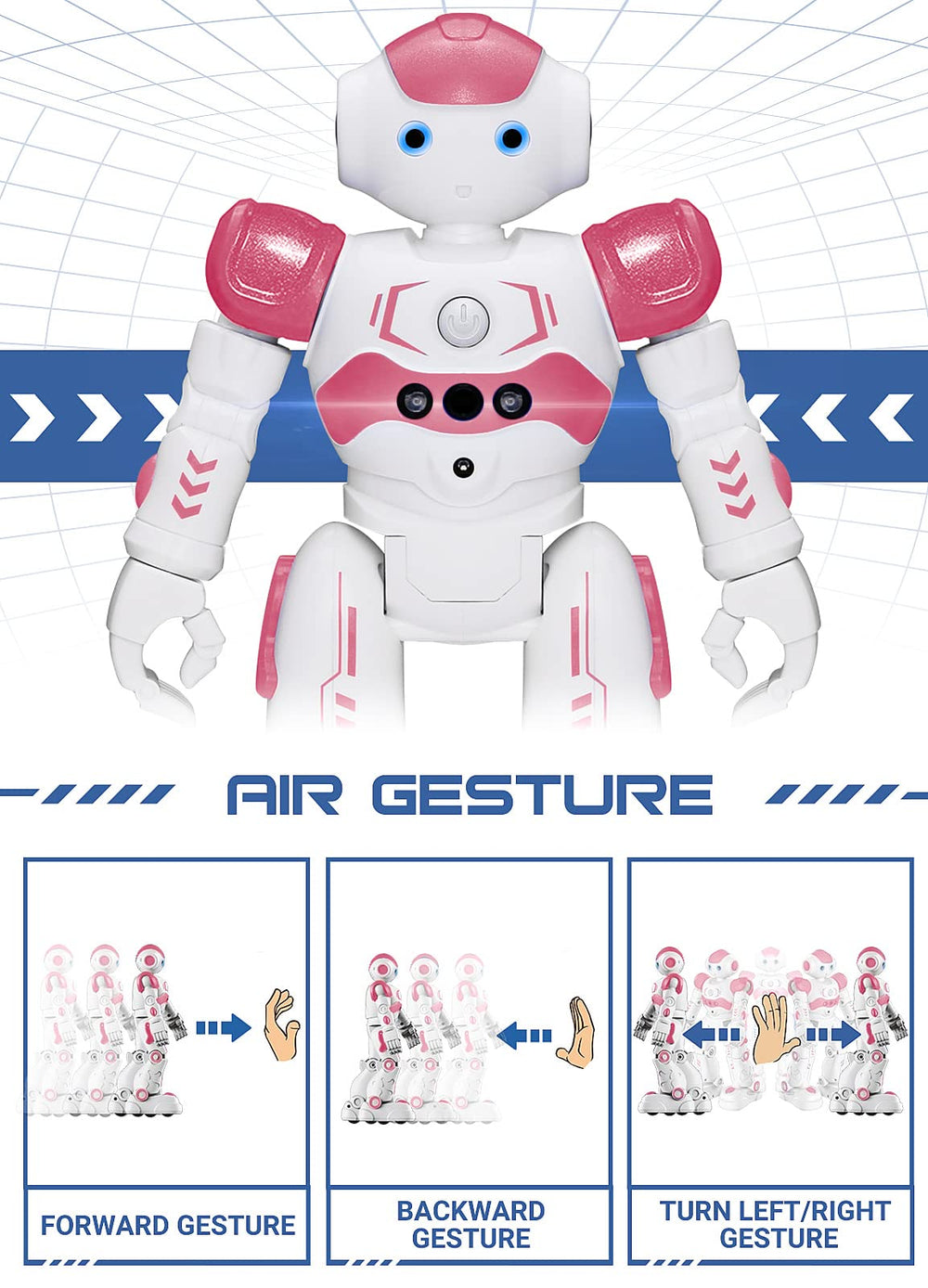 KingsDragon RC robot pink LED eyes light up during movement.