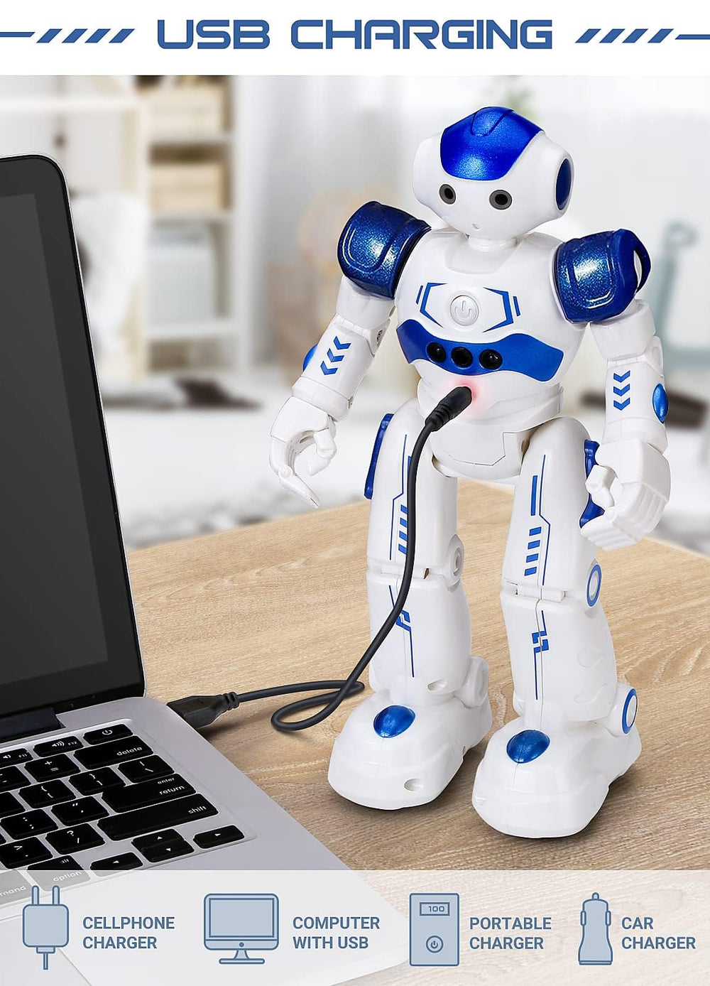 KingsDragon RC robot charging via USB for quick recharges