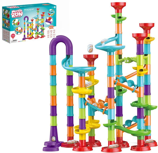 Kipawa Marble Run assembly playset boosts creativity during hands-on construction.