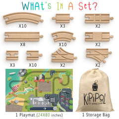 Kipipol cross-track enables varied junctions for dynamic wooden train adventures.
