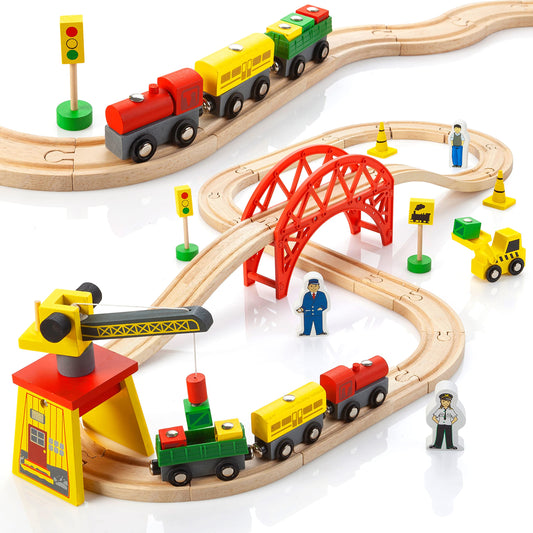 Kipipol wooden train set crane highlights magnetic operation for hands-on play