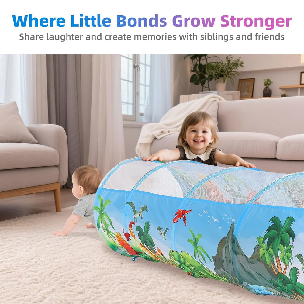 KirKjufell Dinosaur Play Tunnel see-through panel for visibility during play.