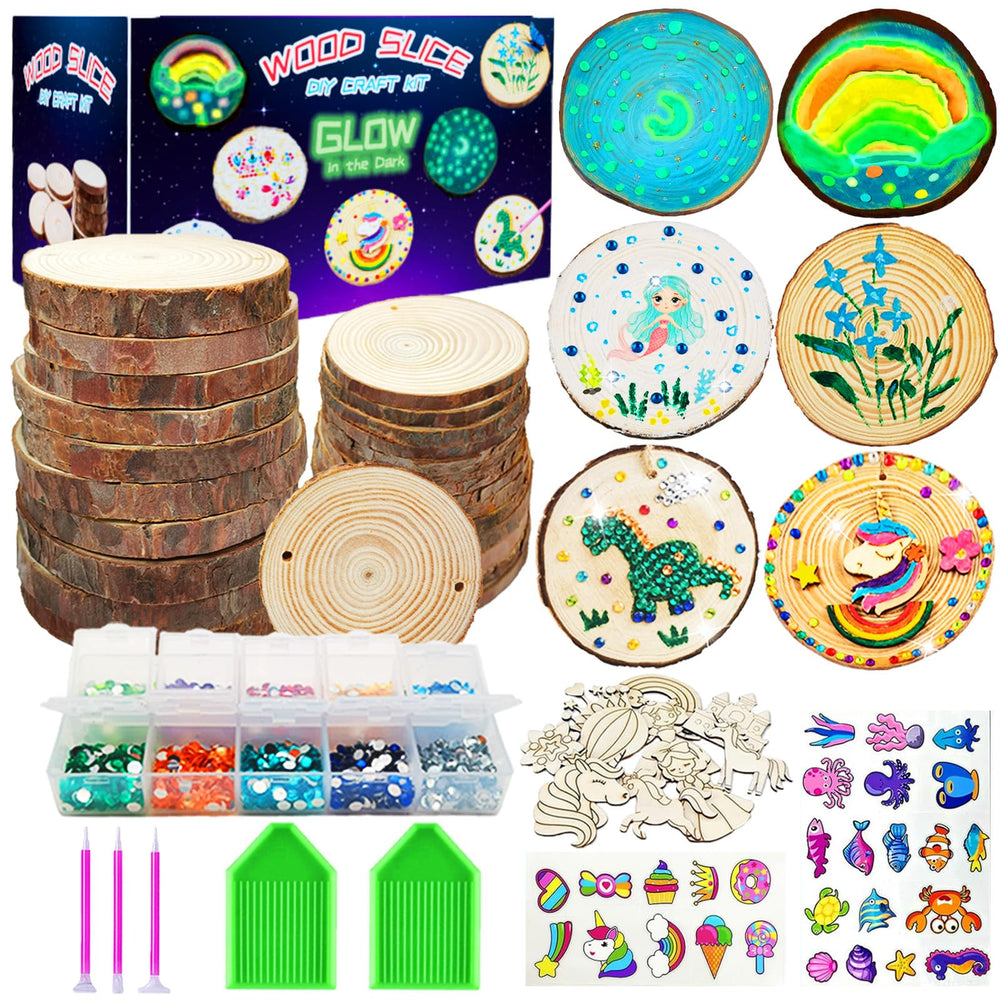 KIRKOTOY glow-in-the-dark wood slices kit for creative night art projects
