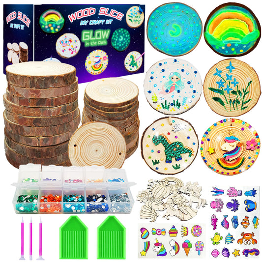 KIRKOTOY glow-in-the-dark wood slices kit for creative night art projects