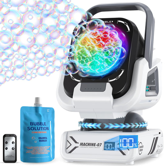 Kiskey bubble machine front view, compact and portable for indoor or outdoor fun.