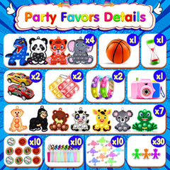 Kiss Monkey 320PCS party favors pack colorful toys perfect for birthday celebrations.