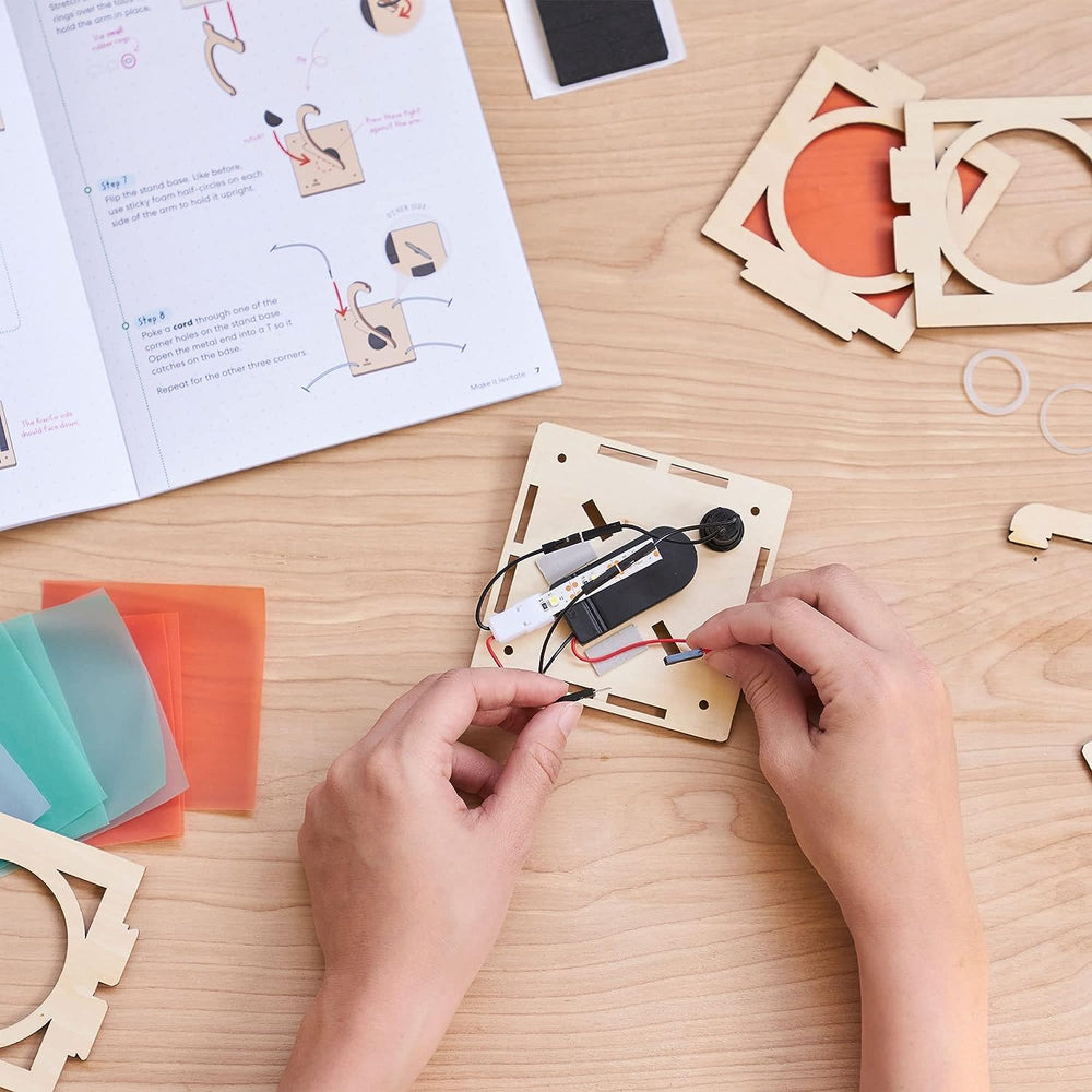 KiwiCo Levitating Lantern wiring step demonstrates DIY building and troubleshooting.