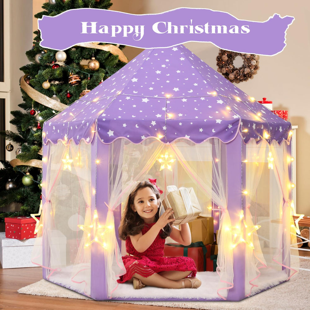 KIXINWA purple princess tent castle design supports group play sessions.