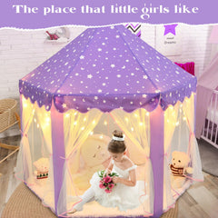 KIXINWA Purple Princess Tent highlighting 55×53 inch dimensions for spacious play