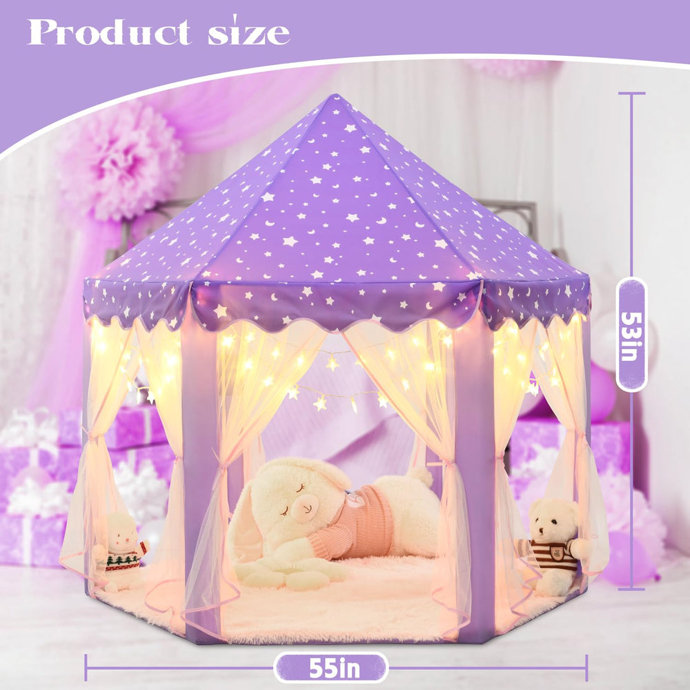 KIXINWA Purple Princess Tent interior with kids playing inside