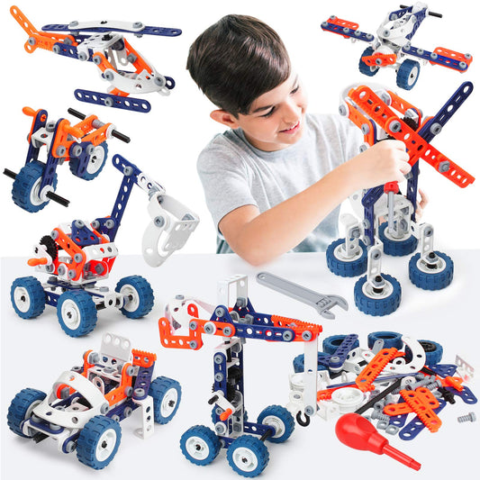 KizBruo building toy kit assembly showing hands assembling a model