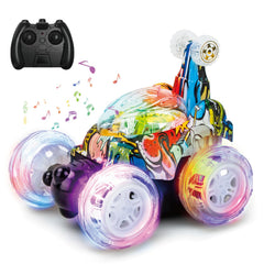 Kizeefun RC stunt car performing a 360° spin for dynamic kid-friendly play