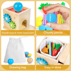 Kizfarm ball drop and spinning gear activity promoting rhythm, timing, and finger dexterity.