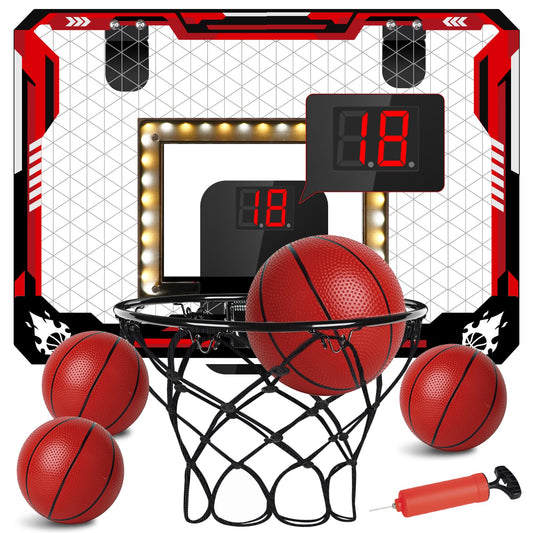 KIZJORYA indoor hoop with LED scoreboard for night time play.