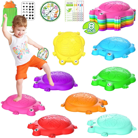 KIZJORYA frog stepping stones 8pc with non-slip base for safe toddler balance practice.