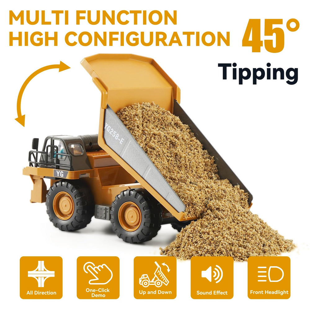 KIZJORYA RC dump truck with alloy bucket for sturdy lifting play.