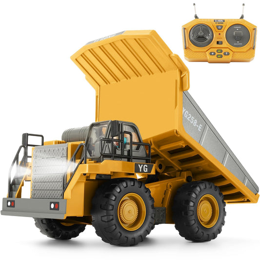 KIZJORYA RC dump truck with a realistic control deck for precise operation.
