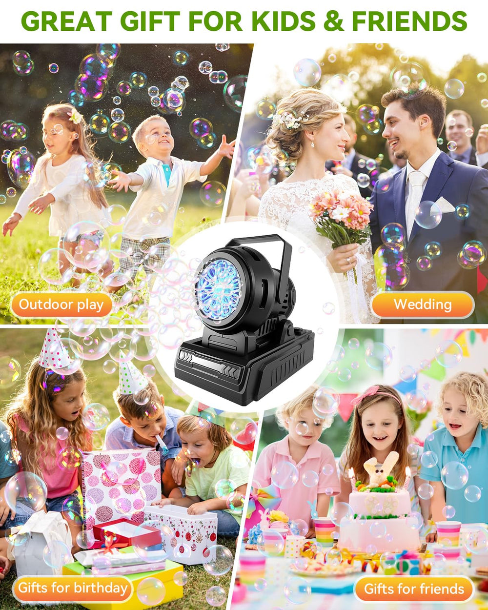 Kizmore Bubble Machine safe for kids and pets with smooth, durable ABS.