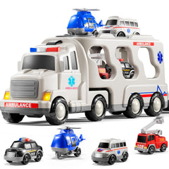 KIZONLY ambulance truck toy set box shows the complete 5-in-1 playset for kids