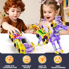 KIZONLY collision transforming dinosaur car dinosaur form demonstrates magnet-based transformation for tactile fun