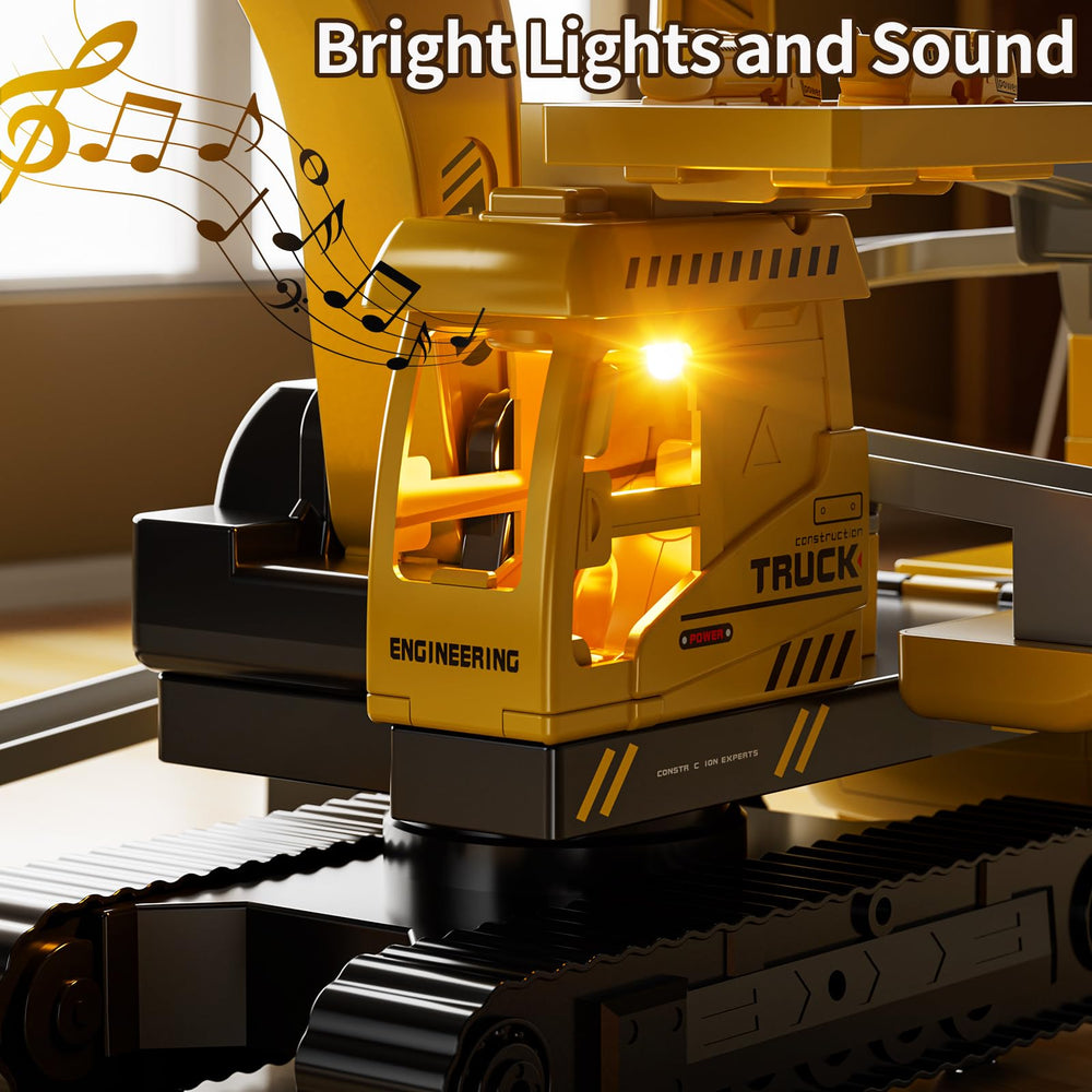 KIZONLY excavator toy features light and sound in cab for engaging play sessions.