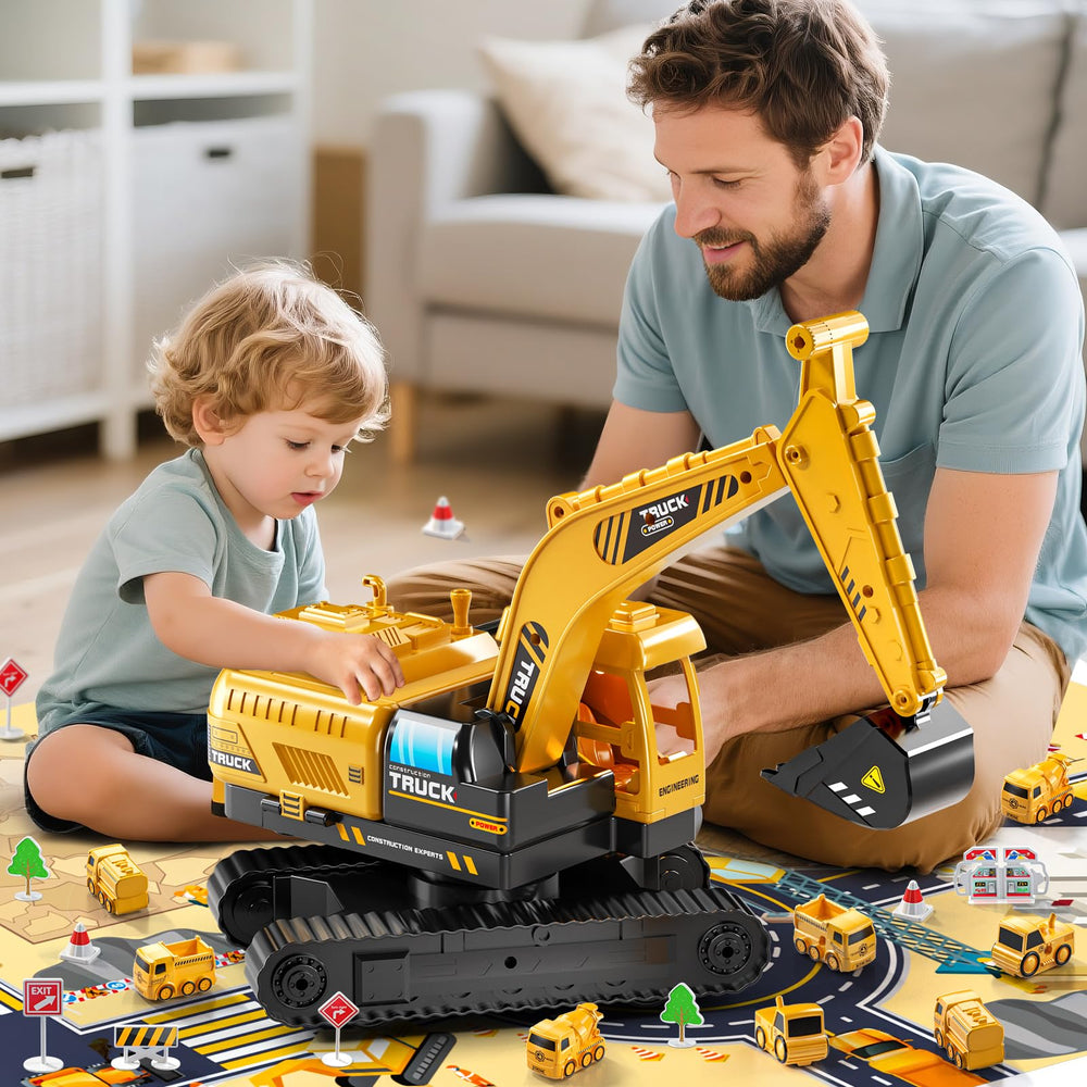 KIZONLY excavator toy with racing track assembly for hands-on engineering fun.
