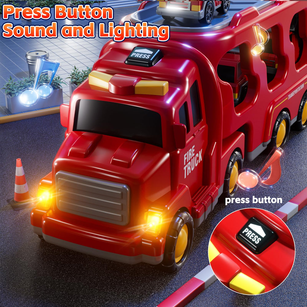 KIZONLY Fire Truck 7in1 ladder truck with easy-push action for little hands.