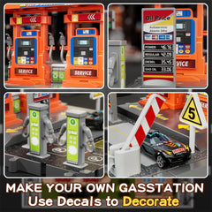 Interactive fueling actions with adjustable nozzles and changing prices.