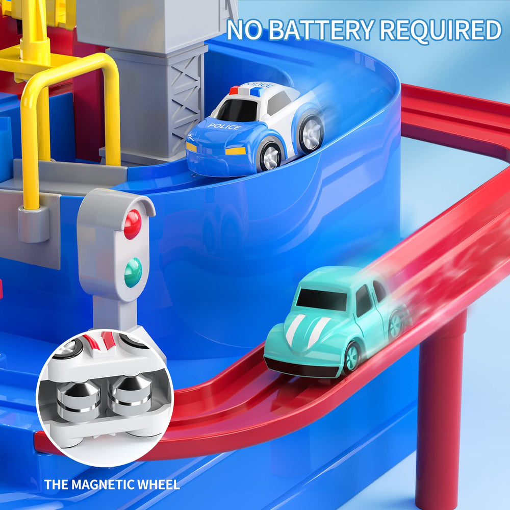 KIZONLY inertia-powered track offers smooth roll-out play right out of the box.