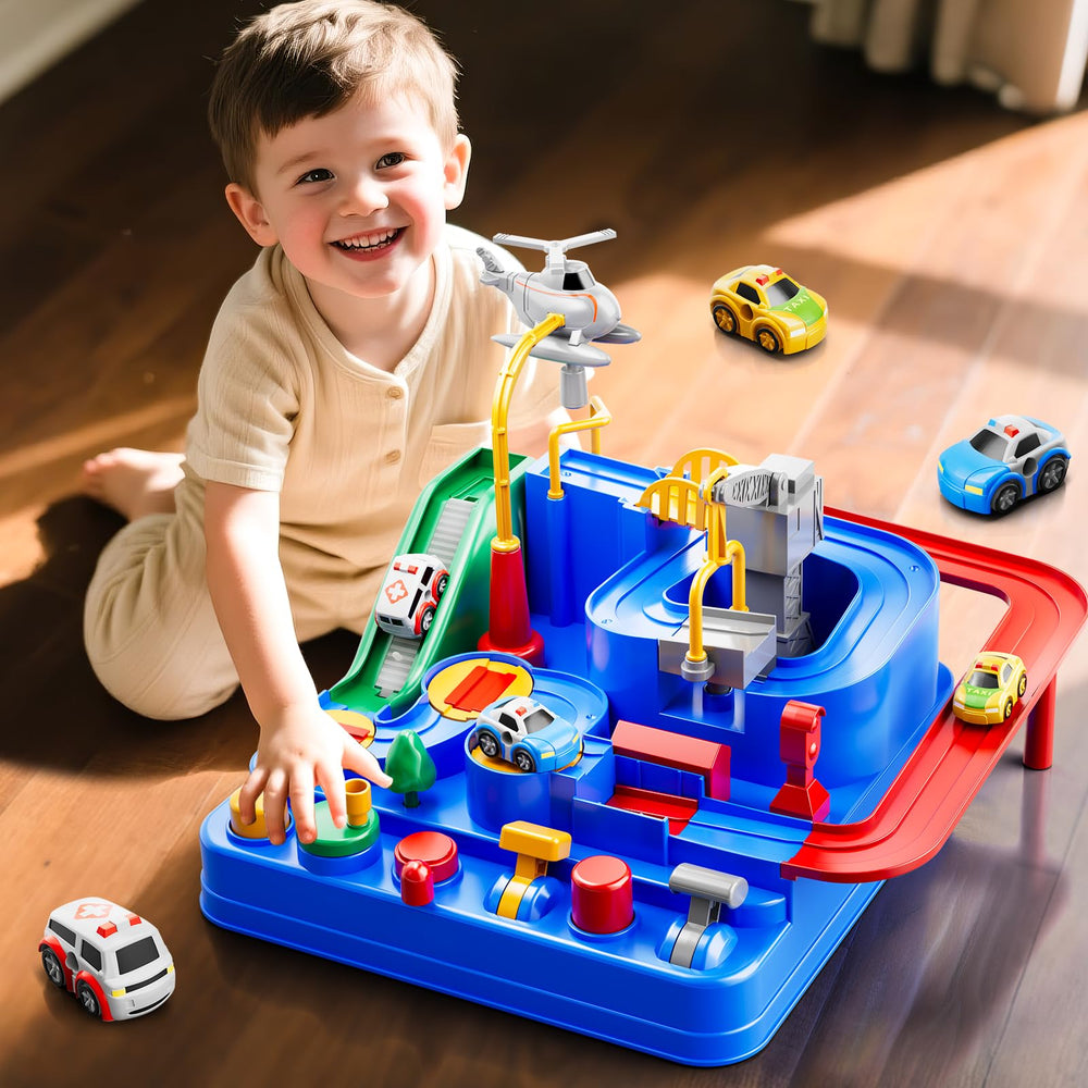 KIZONLY inertia-powered track delivers smooth motion for little racers.