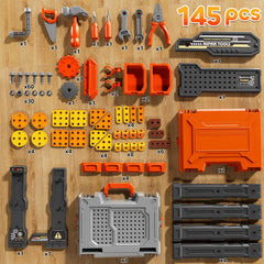 KIZONLY kid turns screws during pretend construction activity