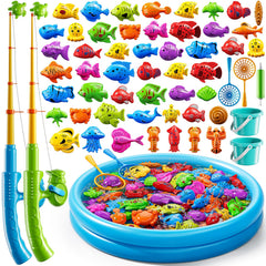 KIZONLY magnet fishing game pool setup with kids playing in indoor water area