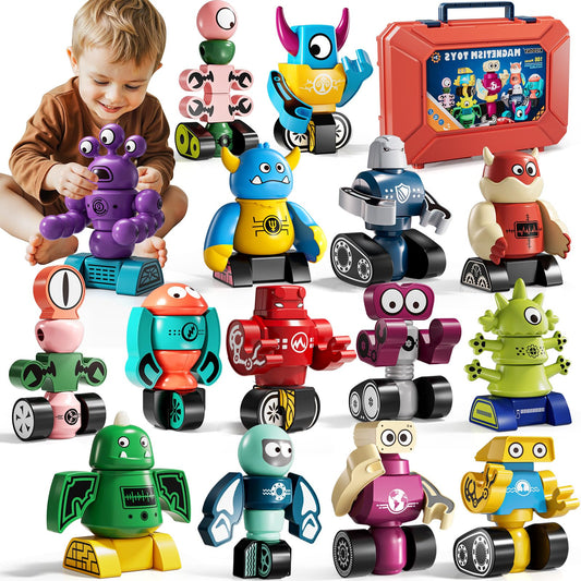 KIZONLY magnets robot blocks main view show vibrant pieces for creative play.