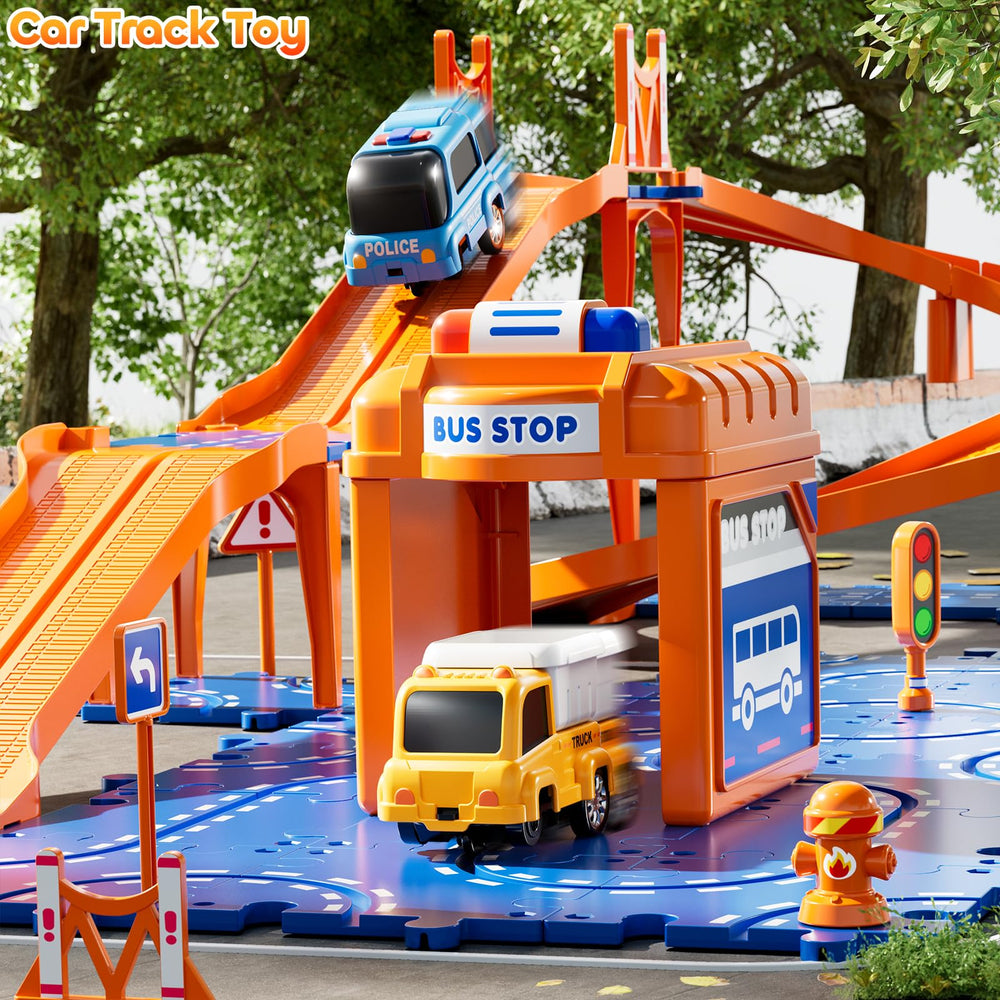 KIZONLY Puzzle Racer curved track image highlighting smooth curves for creative layouts.