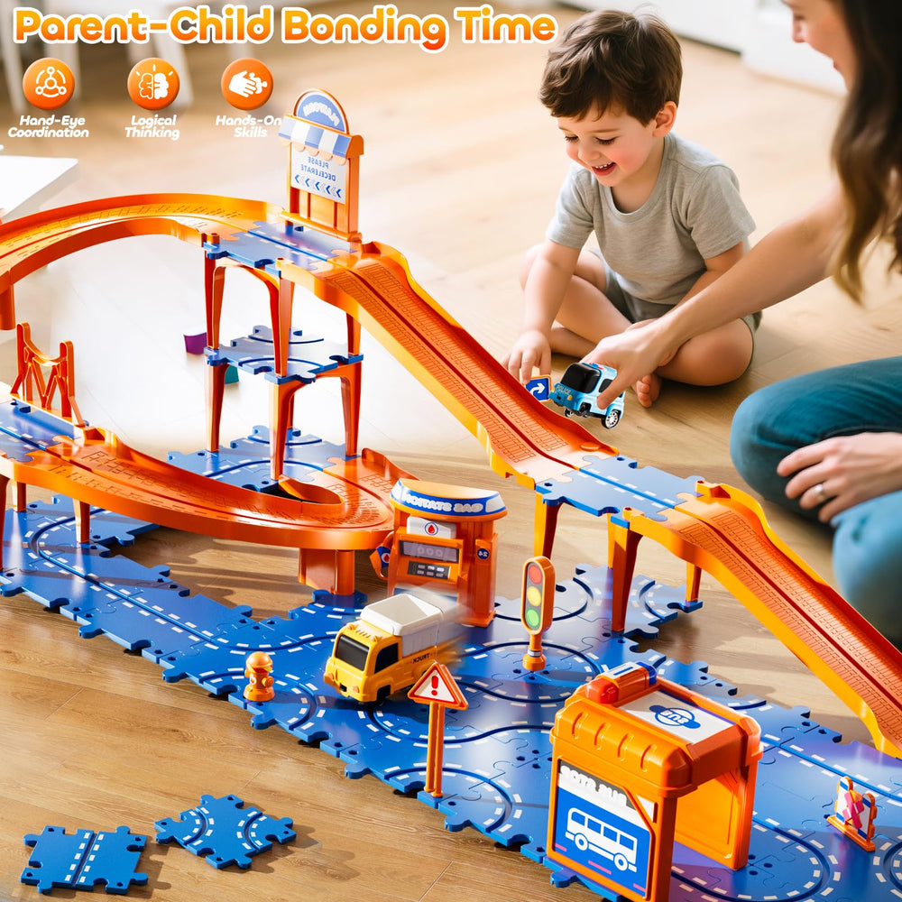 KIZONLY Puzzle Racer straight track image featuring simple lines for easy setup.