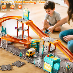 KIZONLY Puzzle Racer straight tracks enable fast, linear racing sessions.