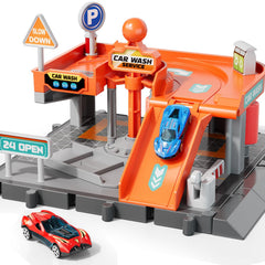 KIZONLY blue and red die-cast cars for imaginative play in a car wash scene