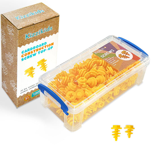 Kizzikids screws kit topup 180-piece screws close-up for creative cardboard builds