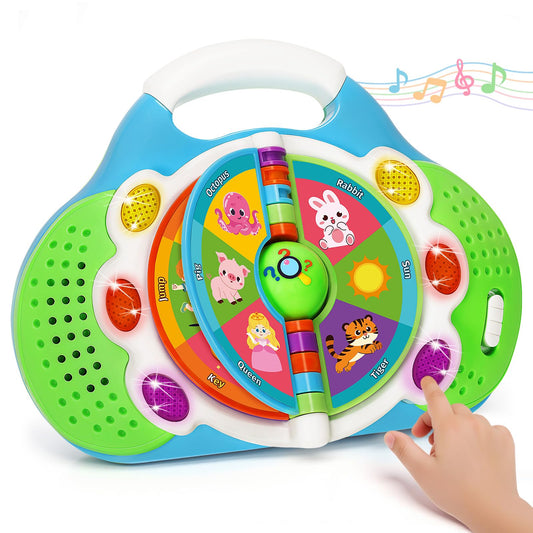 KIZZYEA Alphabet Flip Toy front view with colorful pages and lights for tactile learning.