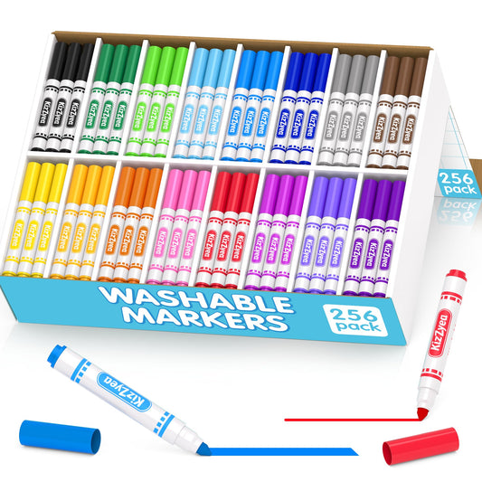KIZZYEA washable markers bulk 256-count set for classroom coloring.