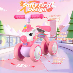 KKDI Unicorn Balance Bike 135-degree steering helps prevent tipping in busy yards.