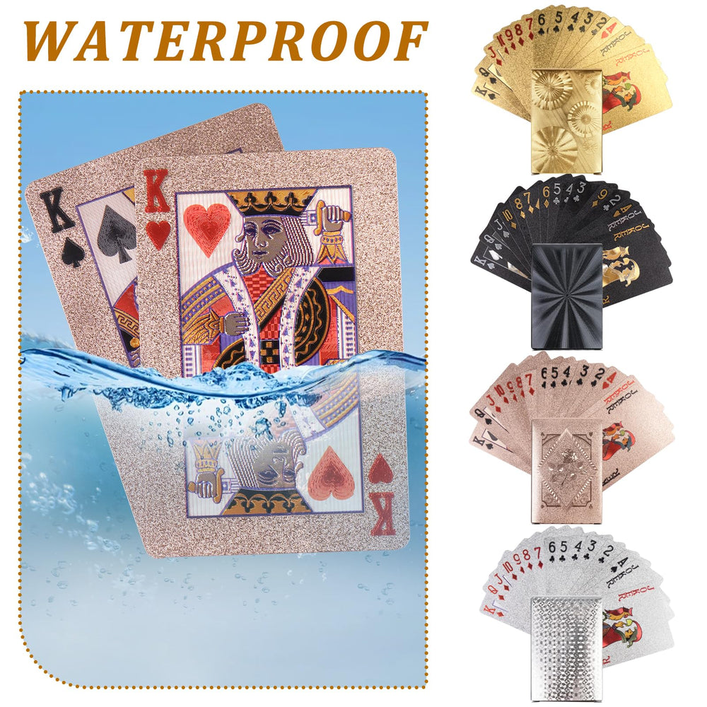 KKONHII four decks silver foil poker cards with crisp contrasts for smooth shuffling.