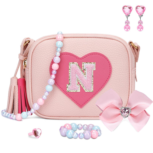 KKXIU heart purse with initials, ideal for dress-up play and storage.