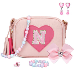 KKXIU heart purse with initials, ideal for dress-up play and storage.