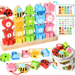 KLAPTOR wooden beads on a stand promote fine motor skills and pattern learning.