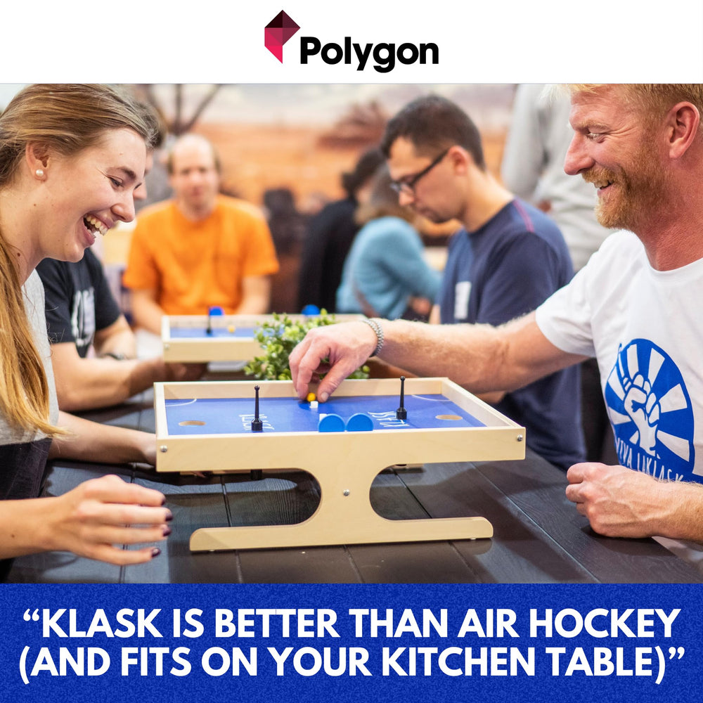 KLASK wooden finish design adds warm style to any game night.