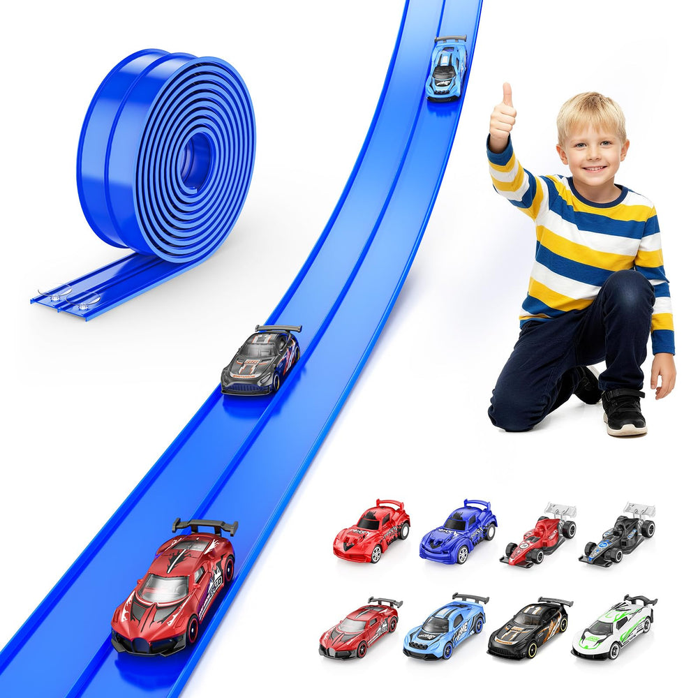 Kleikyerel flexible race track laid on a table for quick indoor play